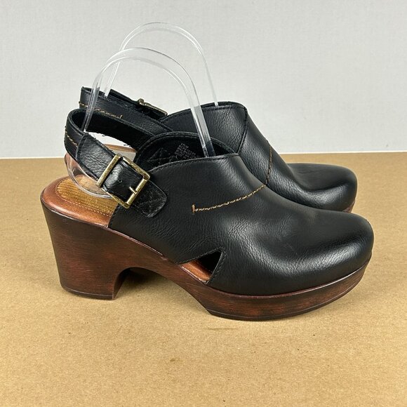 boc Cecila Slingback Clogs Womens 10 Black Faux Leather Block Heel Buckle - Picture 3 of 10